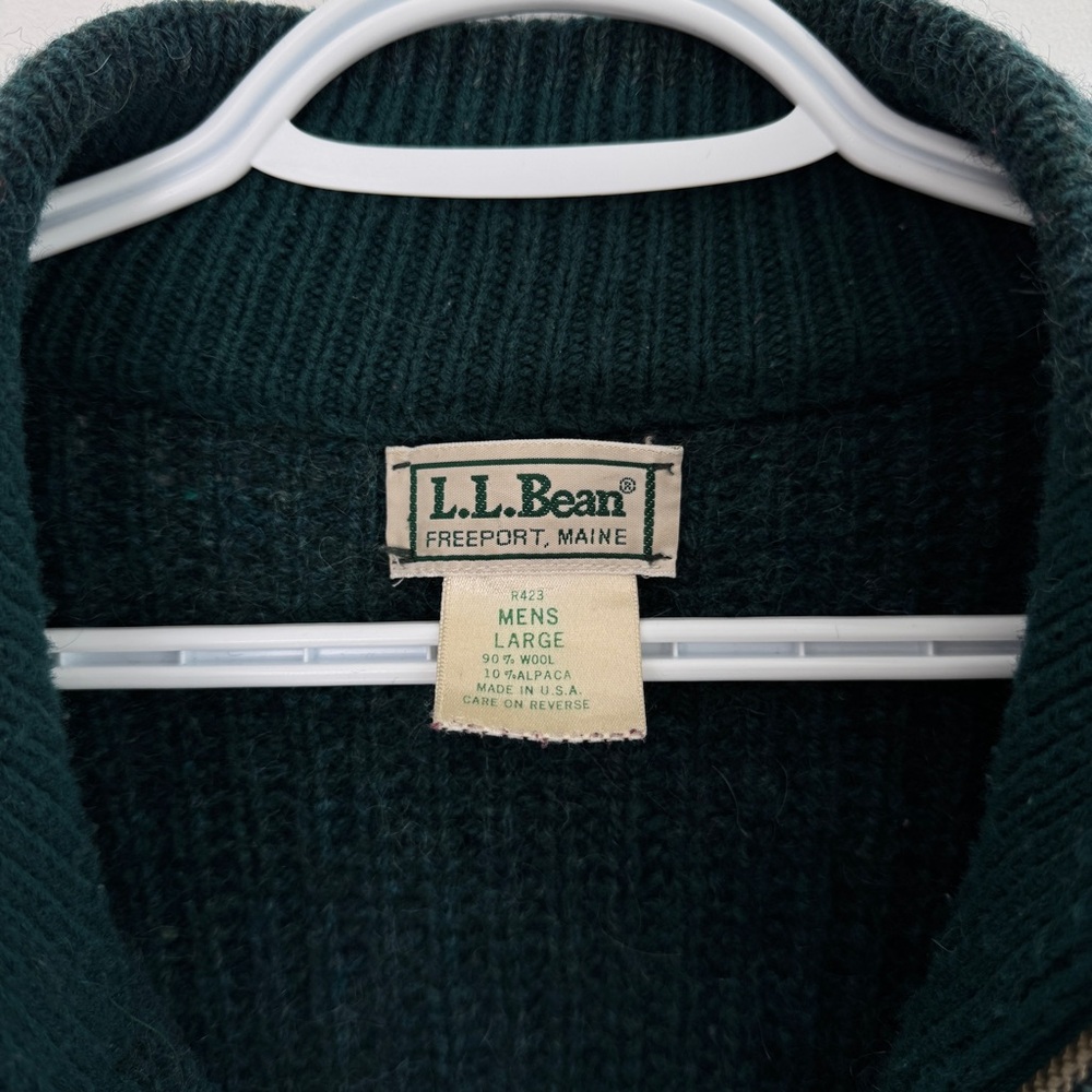 Vintage L.L.Bean Wool Alpaca Sweater Made in USA Chunky Knit Forest Green Mens L - Picture 3 of 16